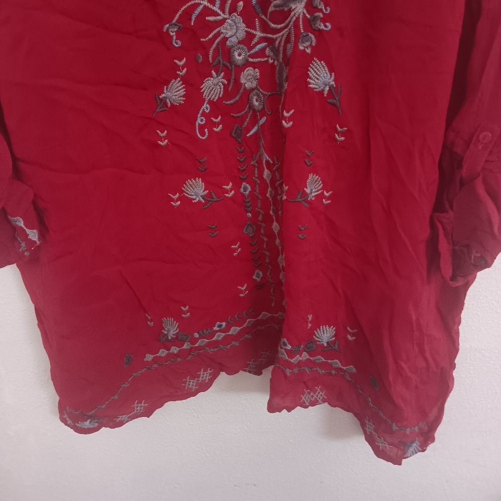 Johnny Was Crinkle Embroidered Floral Blouse - Picture 6 of 9